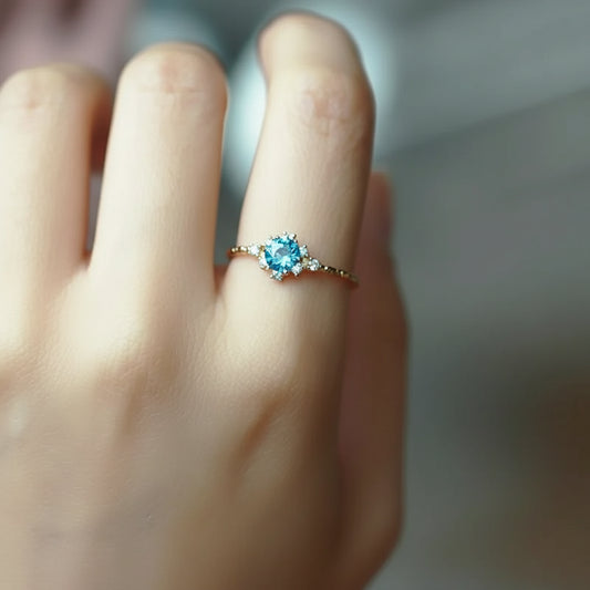S925 Silver Natural Blue Topaz Zircon Ring