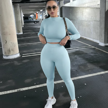 Women’s Two-Piece Solid Color Autumn Set