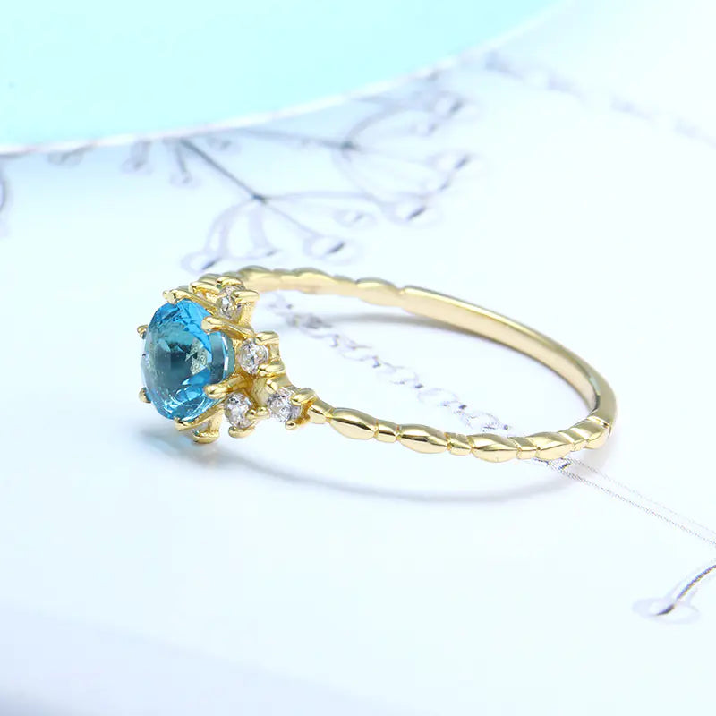 S925 Silver Natural Blue Topaz Zircon Ring