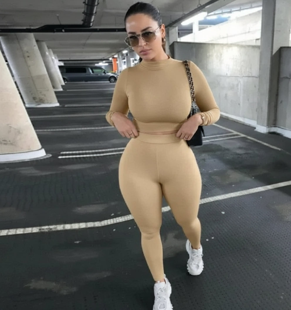 Women’s Two-Piece Solid Color Autumn Set