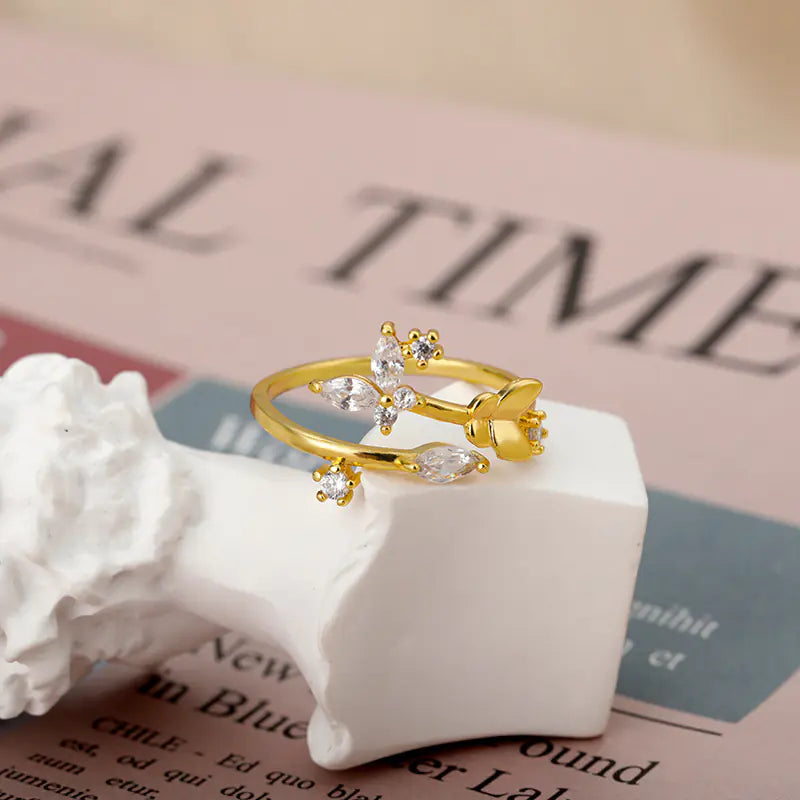 Fresh Flower Adjustable Zircon Ring