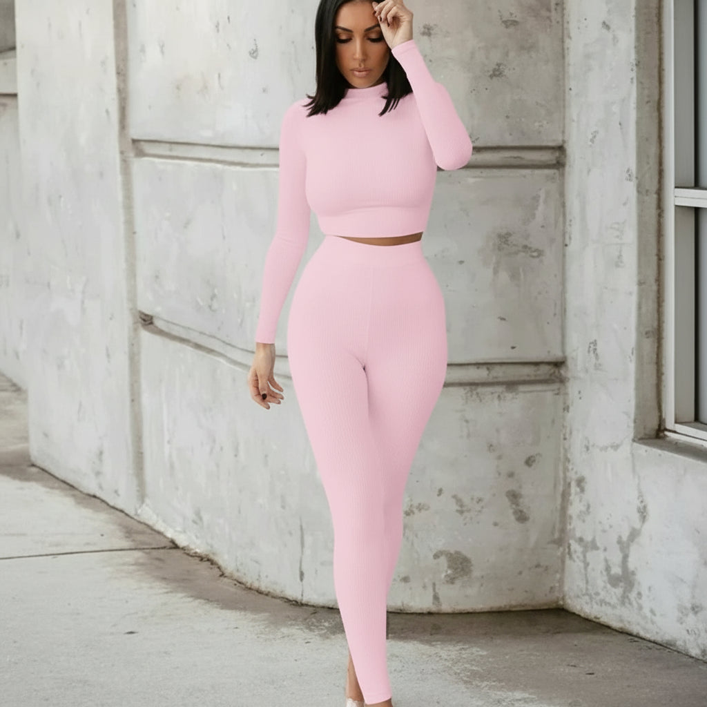 Women’s Two-Piece Solid Color Autumn Set