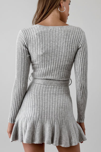 Women’s Gray Deep V-Neck Knitted Dress