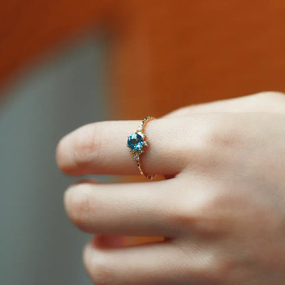 S925 Silver Natural Blue Topaz Zircon Ring