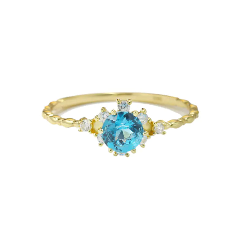 S925 Silver Natural Blue Topaz Zircon Ring