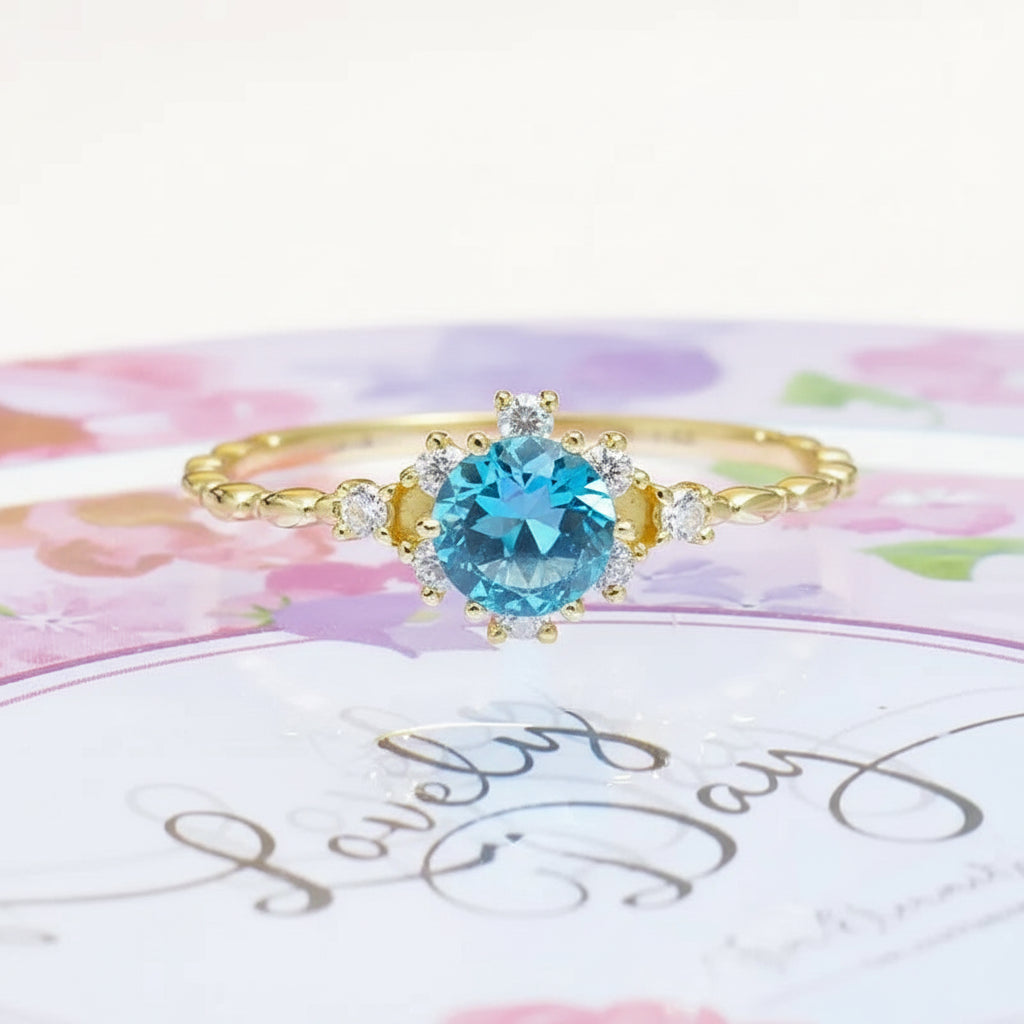 S925 Silver Natural Blue Topaz Zircon Ring