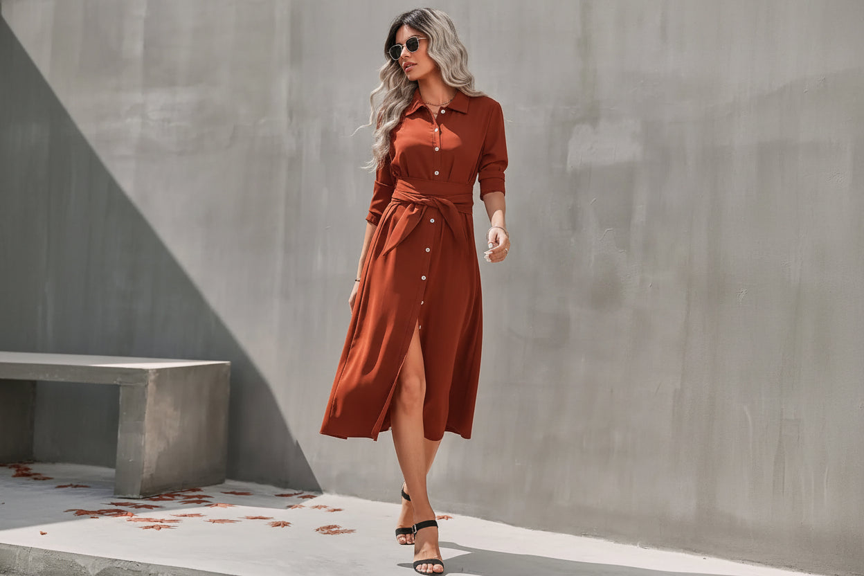 Chic Belted Shirt Dress for Women