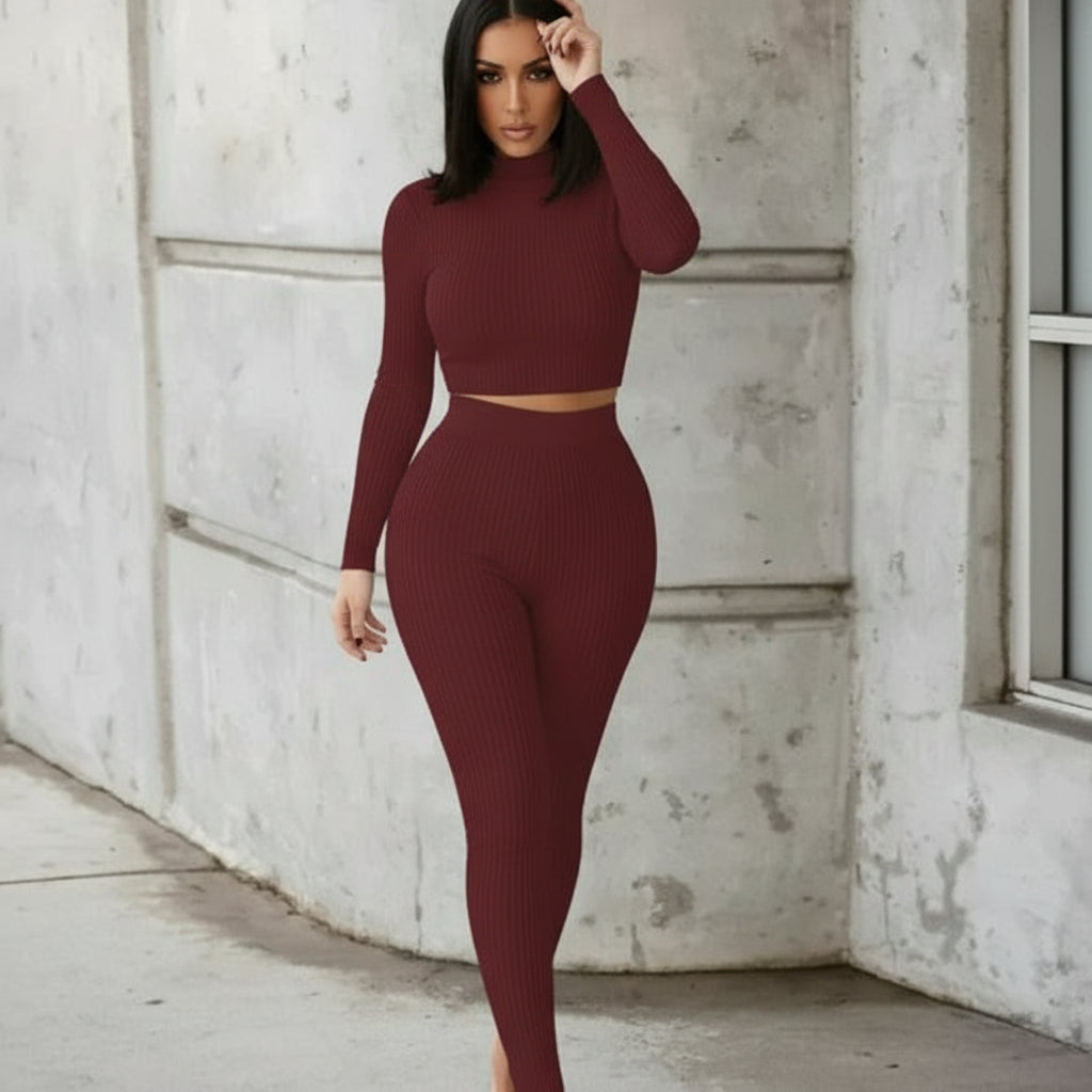 Women’s Two-Piece Solid Color Autumn Set