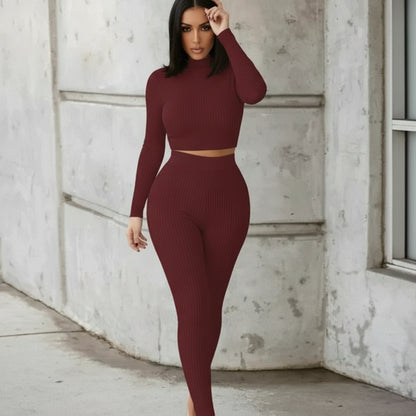 Women’s Two-Piece Solid Color Autumn Set