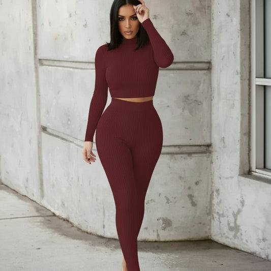 Women’s Two-Piece Solid Color Autumn Set